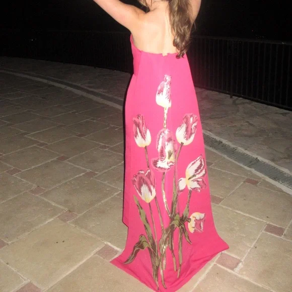 Amsale Pink Gown with Sequin Floral Design & Removable Train - Picture 7 of 12